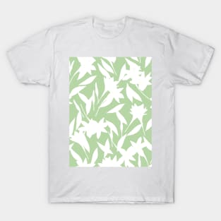 White and Mint Green Sweet Floral Pattern T-Shirt